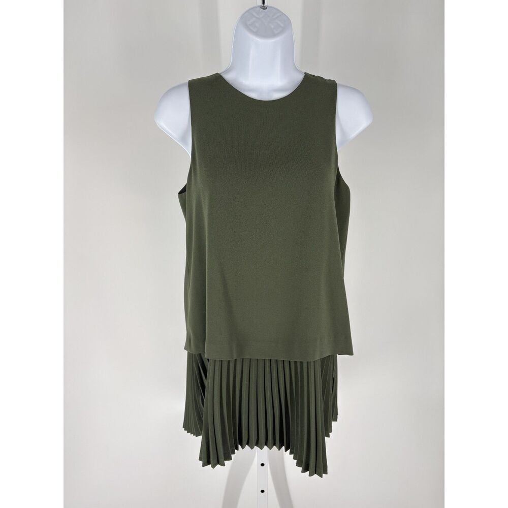 Theory Size P Olive Green Pleated Hem Sleeveless Shift Top